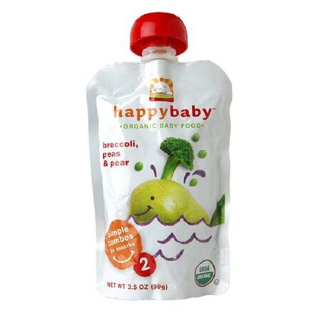 Happy Bebê Orgânico Bebê Food Stage 2 Simples Combos brócolis, ervilhas e Pear 16-3,5 Bolsas oz