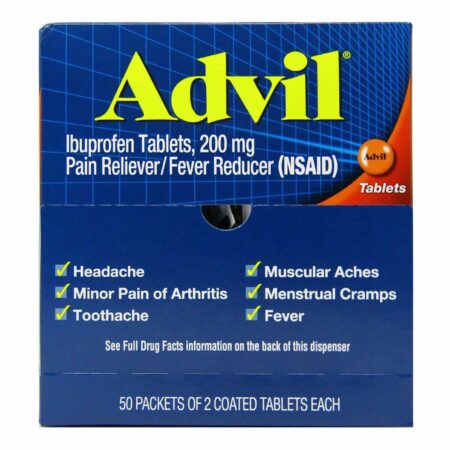 Advil, Ibuprofeno 200 mg Alívio da dor e Antitérmico - 50 Pacotes com 2 comprimidos revestidos cada