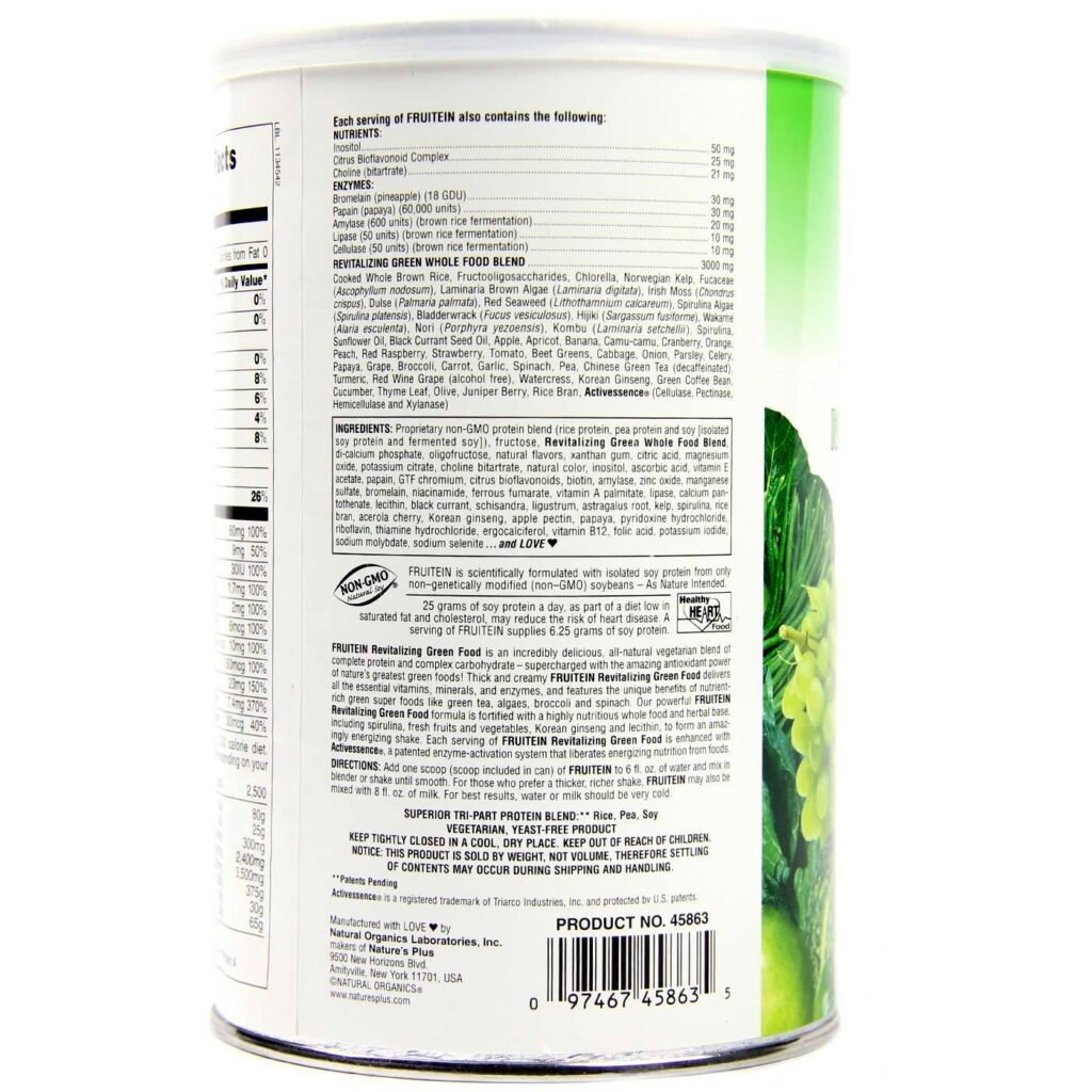 Nature's Plus Fruitein® Proteína Vegetal Alimentos Verdes Revitalizantes 576g - Imagem 3