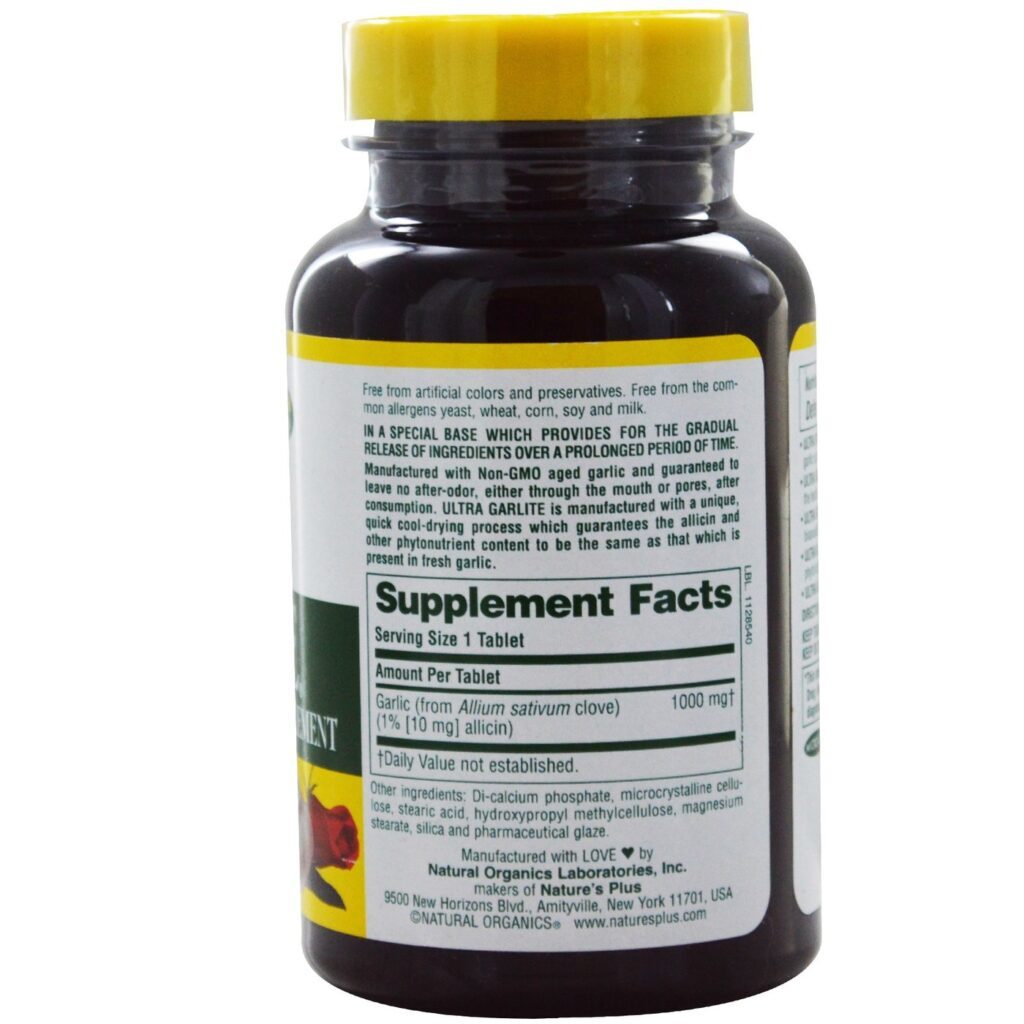 Nature's Plus Ultra Garlite 1000mg: Alho Puro em Tabletes de Liberação Sustentada (90 unidades) - Imagem 2