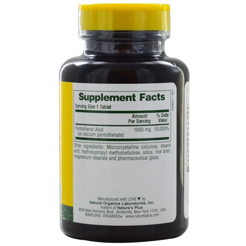 Ácido Pantotênico 1000 mg Nature's Plus - Liberação Prolongada - 60 Comprimidos - Imagem 2