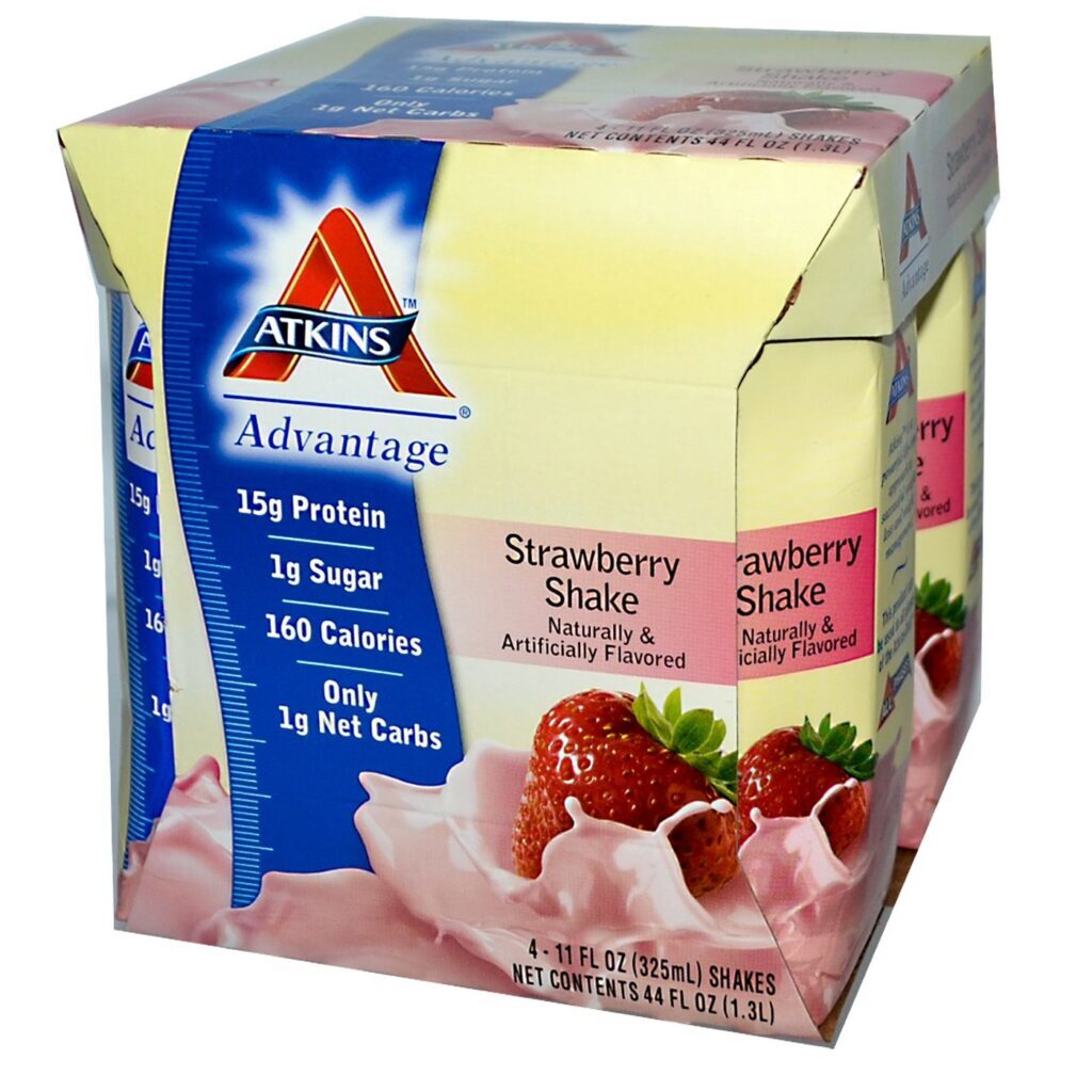 Atkins Vantagem Shake de Morango Supremo: 4 Shakes (311g cada)