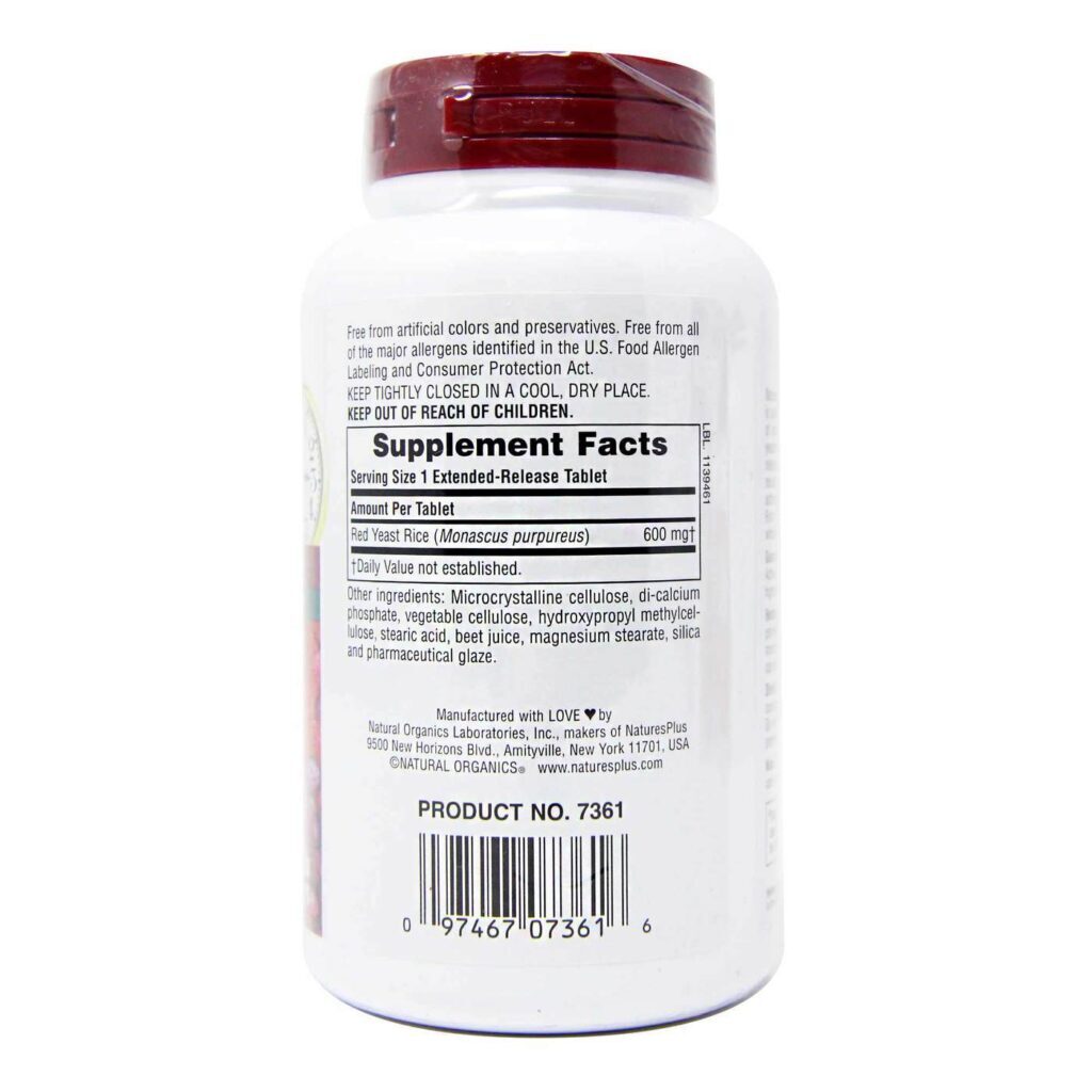 Nature's Plus Levedura de Arroz Vermelho - 60 Tabletes: Saúde Cardiovascular e Controle de Colesterol - Imagem 2