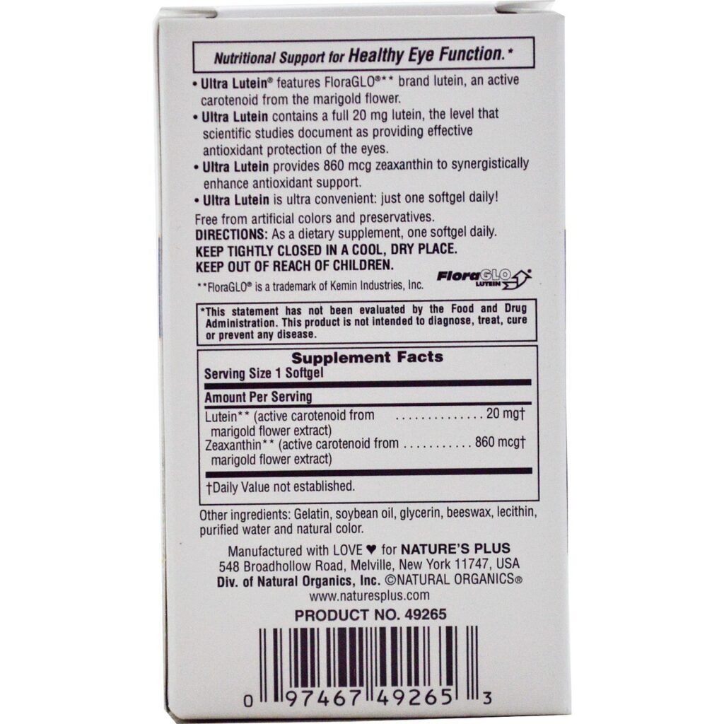 Nature's Plus Ultra Luteína 60 Cápsulas Gel para Saúde Ocular - Imagem 2
