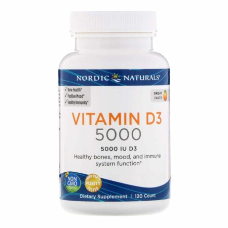 Nordic Naturals, Vitamina D3 5000 UI Sabor Laranja - 120 Cápsulas em Gel