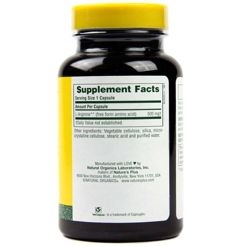 Nature's Plus L-Arginina 500 mg - 90 Cápsulas Vegetarianas: Energia e Vitalidade - Imagem 2