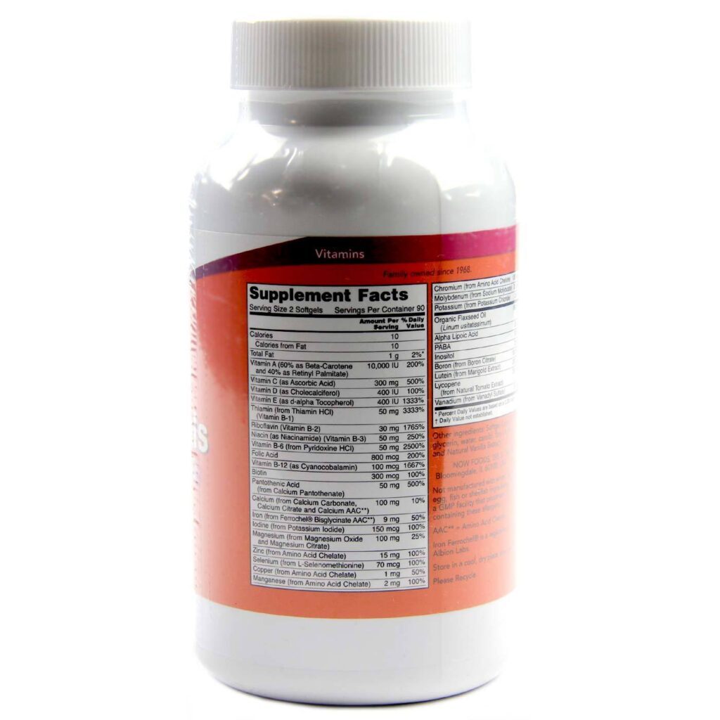 Now Foods Multivitamínico e Minerais Géis Líquidos - 180 Cápsulas Gel para Vitalidade - Imagem 2