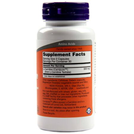 Now Foods, L-Carnitina 250 mg - 60 Cápsulas - Image 2