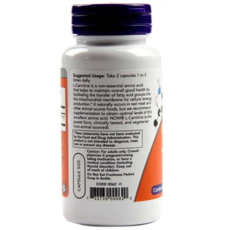 Now Foods, L-Carnitina 250 mg - 60 Cápsulas - Image 3