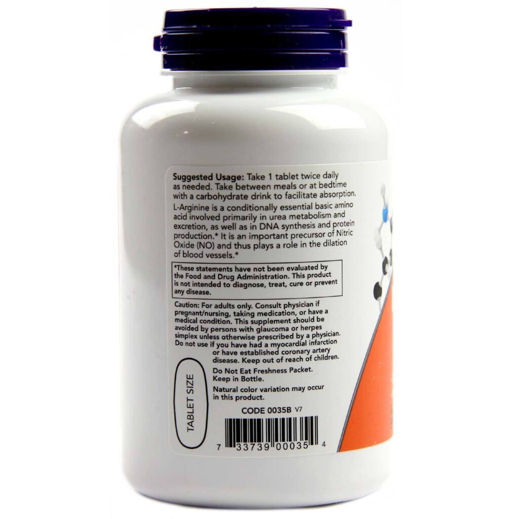 Now Foods L-Arginina 1000mg - 120 Tabletes: Energia e Desempenho para Você no Brasil - Imagem 3