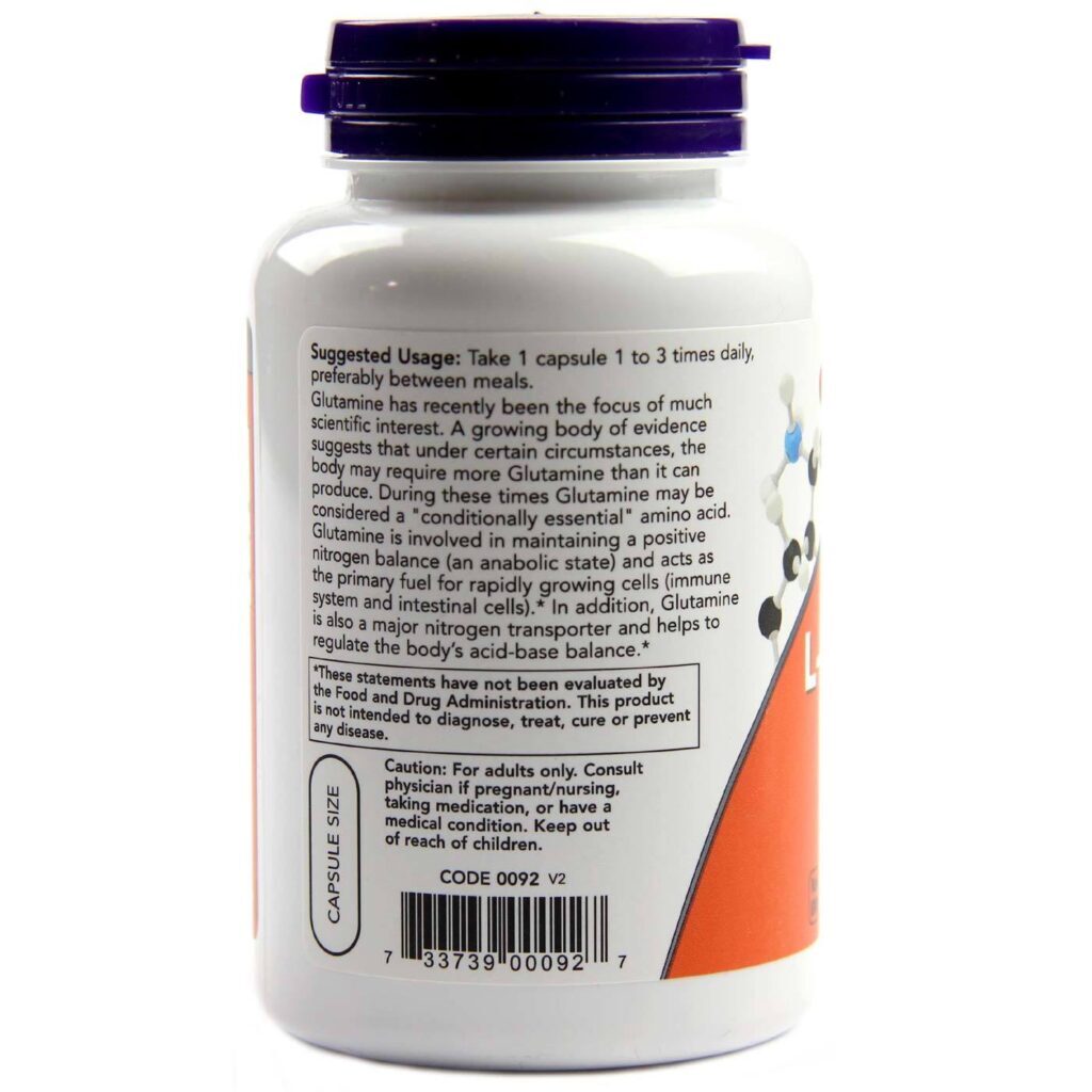 Now Foods L-Glutamina 500 mg - 120 Cápsulas: Suporte para Recuperação Muscular e Saúde Intestinal - Imagem 3