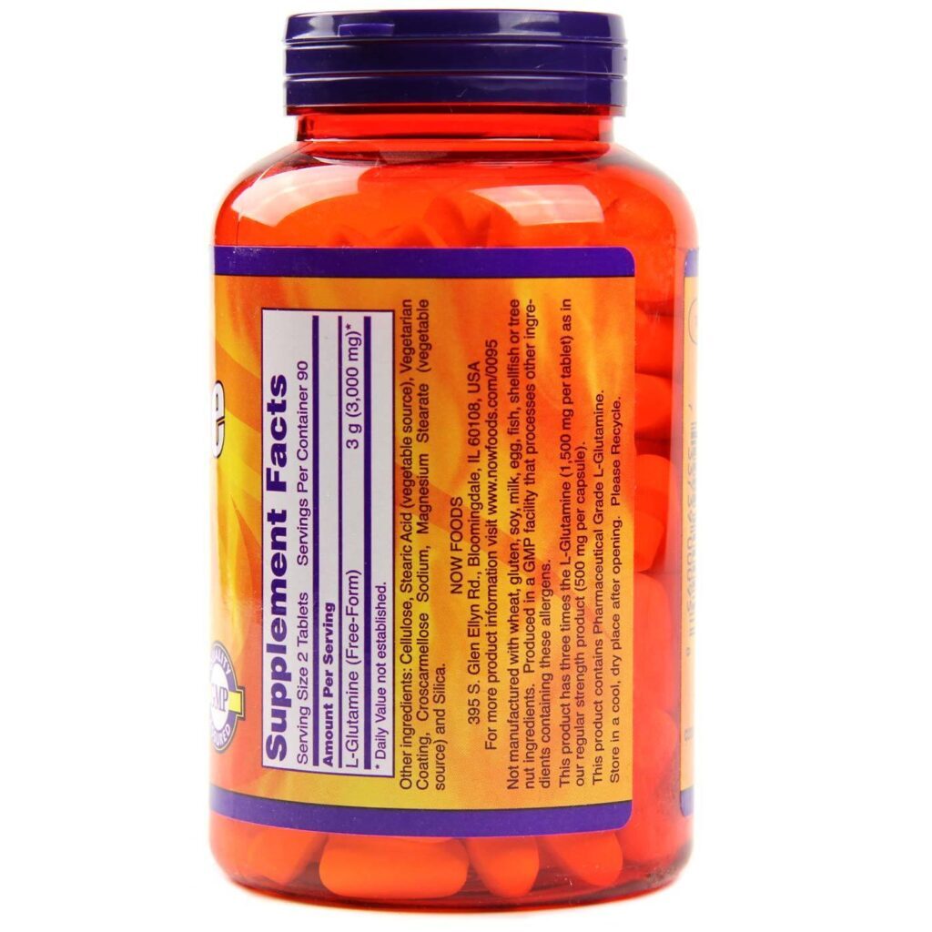 L-Glutamina Vegana Now Foods 1500 mg - 180 Tabletes: Recuperação e Bem-Estar Muscular - Imagem 2