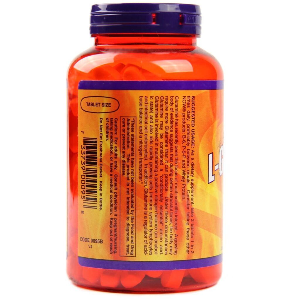 L-Glutamina Vegana Now Foods 1500 mg - 180 Tabletes: Recuperação e Bem-Estar Muscular - Imagem 3