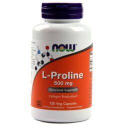 L-Prolina 500 mg Now Foods - 120 Cápsulas Vegetarianas: Saúde da Pele e Articulações