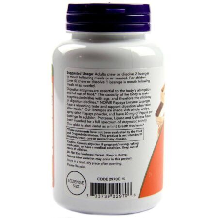 Now Foods Enzimas de Mamão Mastigáveis - 180 Pastilhas para Digestão e Bem-Estar Digestivo - Imagem 3