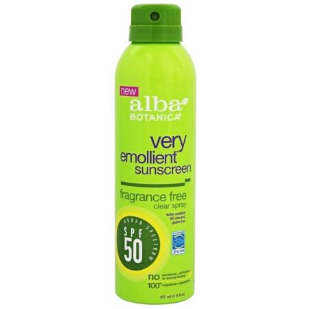 Alba Botanica, Spray de Filtro Solar Muito Emoliente (FPS 50) - Livre de Fragrância - 177mL