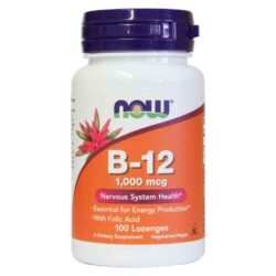 Vitamina B-12 1000 mcg Now Foods com Ácido Fólico - 100 Pastilhas para Energia e Saúde