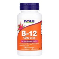 Vitamina B12 1000 mcg Now Foods com Ácido Fólico - 250 Pastilhas para Energia e Saúde Neurológica