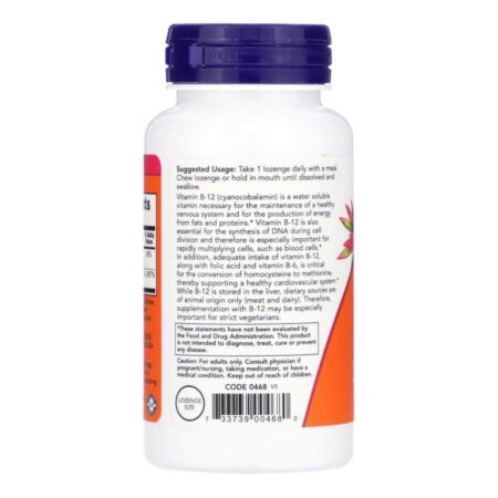 Vitamina B12 1000 mcg Now Foods com Ácido Fólico - 250 Pastilhas para Energia e Saúde Neurológica - Imagem 3