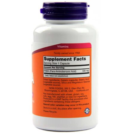 Now Foods, PABA 500 mg Vitamina Complexo-B - 100 Cápsulas - Image 2