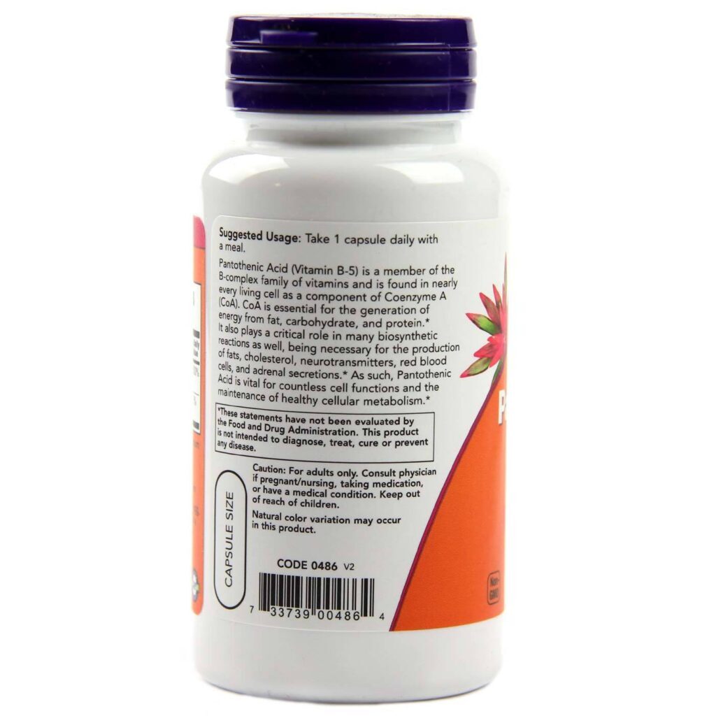 Now Foods Ácido Pantotênico 500 mg - 100 Cápsulas: Energia e Metabolismo - Imagem 3