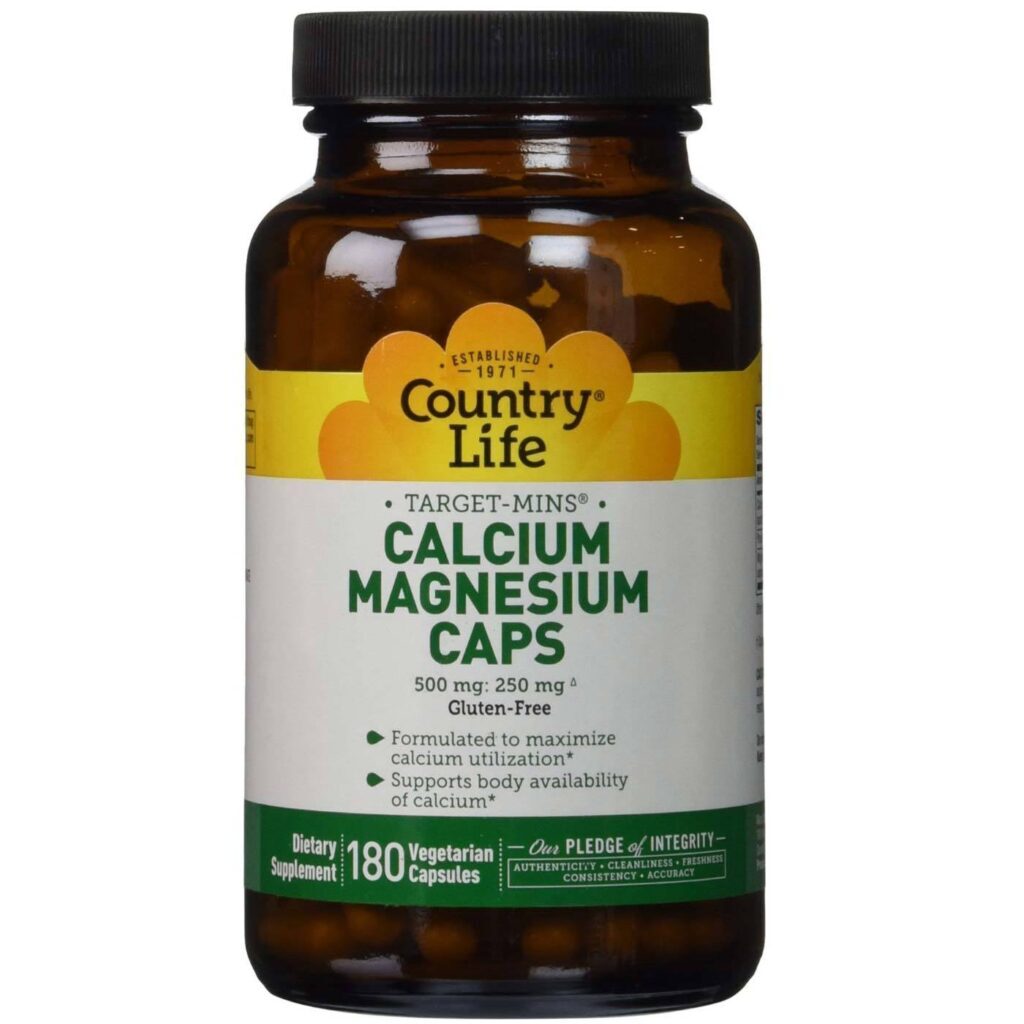 Country Life Cálcio e Magnésio Vegetariano 180 Cápsulas - Ossos e Músculos Fortes
