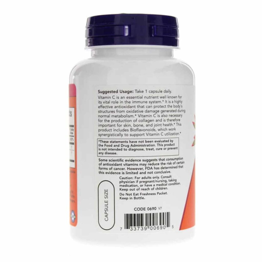 Vitamina C 1000mg com Bioflavonóides Now Foods - 100 Cápsulas para Imunidade - Imagem 3