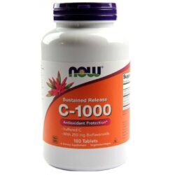 Vitamina C 1000mg Liberação Prolongada Now Foods 180 Tabletes – Imunidade e Saúde Antioxidante
