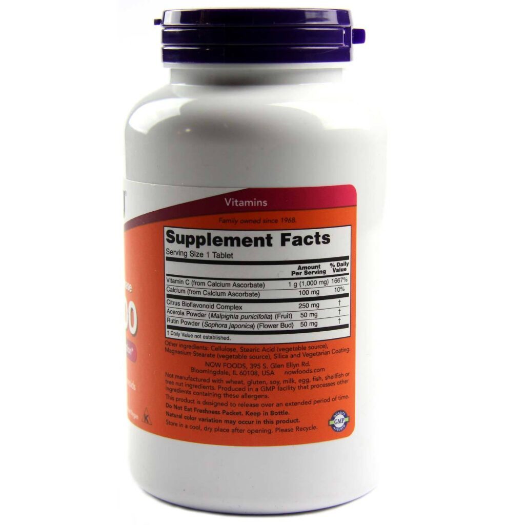 Vitamina C 1000mg Liberação Prolongada Now Foods 180 Tabletes - Imunidade e Saúde Antioxidante - Imagem 2
