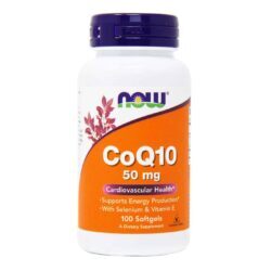 CoQ10 50 mg com Vitamina E e Selênio Now Foods – 100 Cápsulas Gel