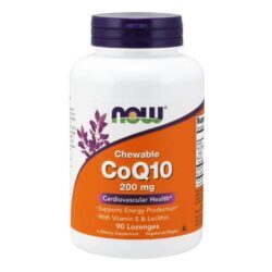 Now Foods CoQ10 200mg com Vitamina E e Lecitina - 90 Pastilhas para Energia e Saúde Cardiovascular