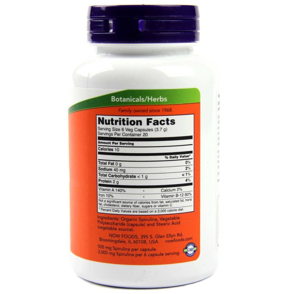 Spirulina Natural 500 mg Now Foods 120 Cápsulas Vegetarianas: Energia e Nutrição Essencial - Imagem 2