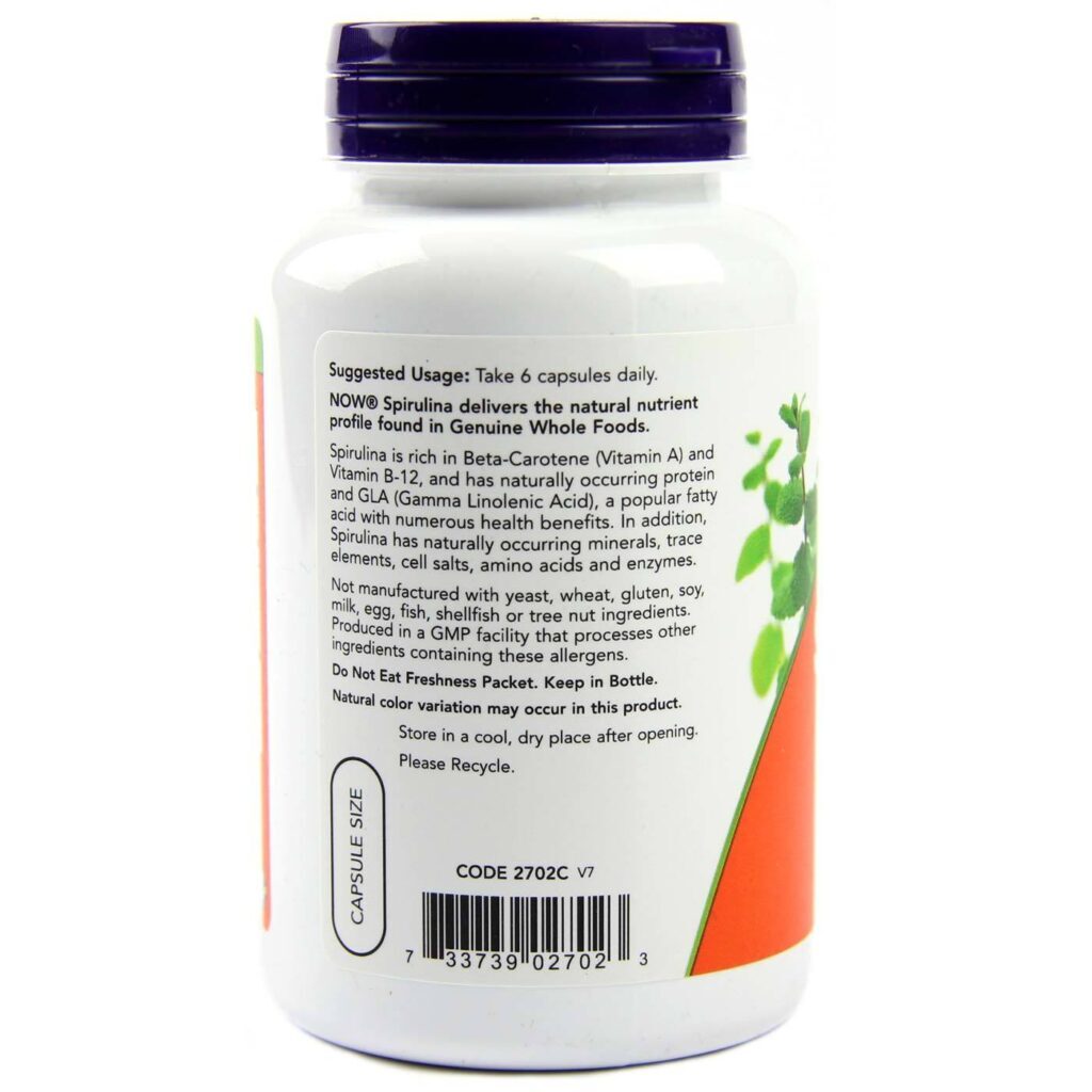 Spirulina Natural 500 mg Now Foods 120 Cápsulas Vegetarianas: Energia e Nutrição Essencial - Imagem 3
