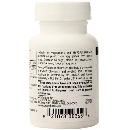 Source Naturals Mega picolinato de cromo 300 mcg 60 Tabletes - Image 3