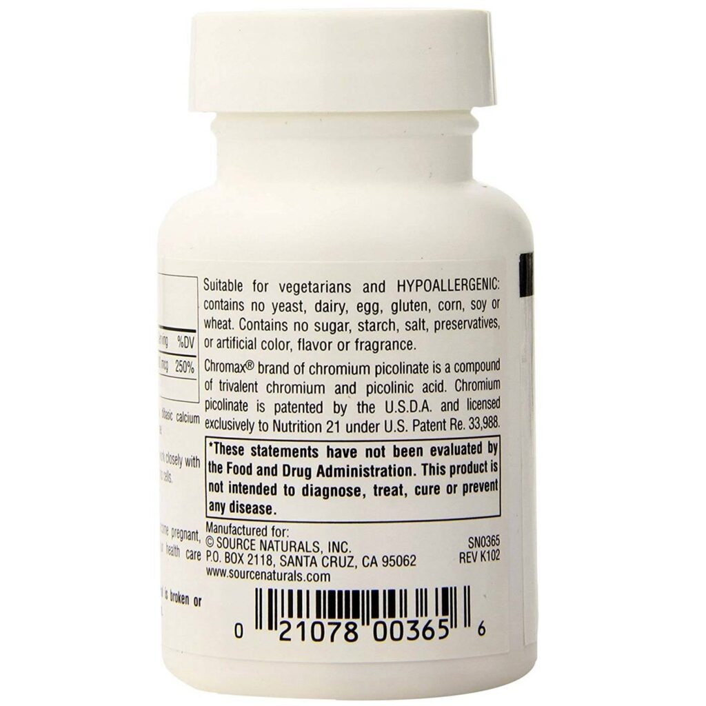 Picolinato de Cromo 300mcg Source Naturals: Controle de Açúcar e Mais Energia no Brasil - Imagem 3