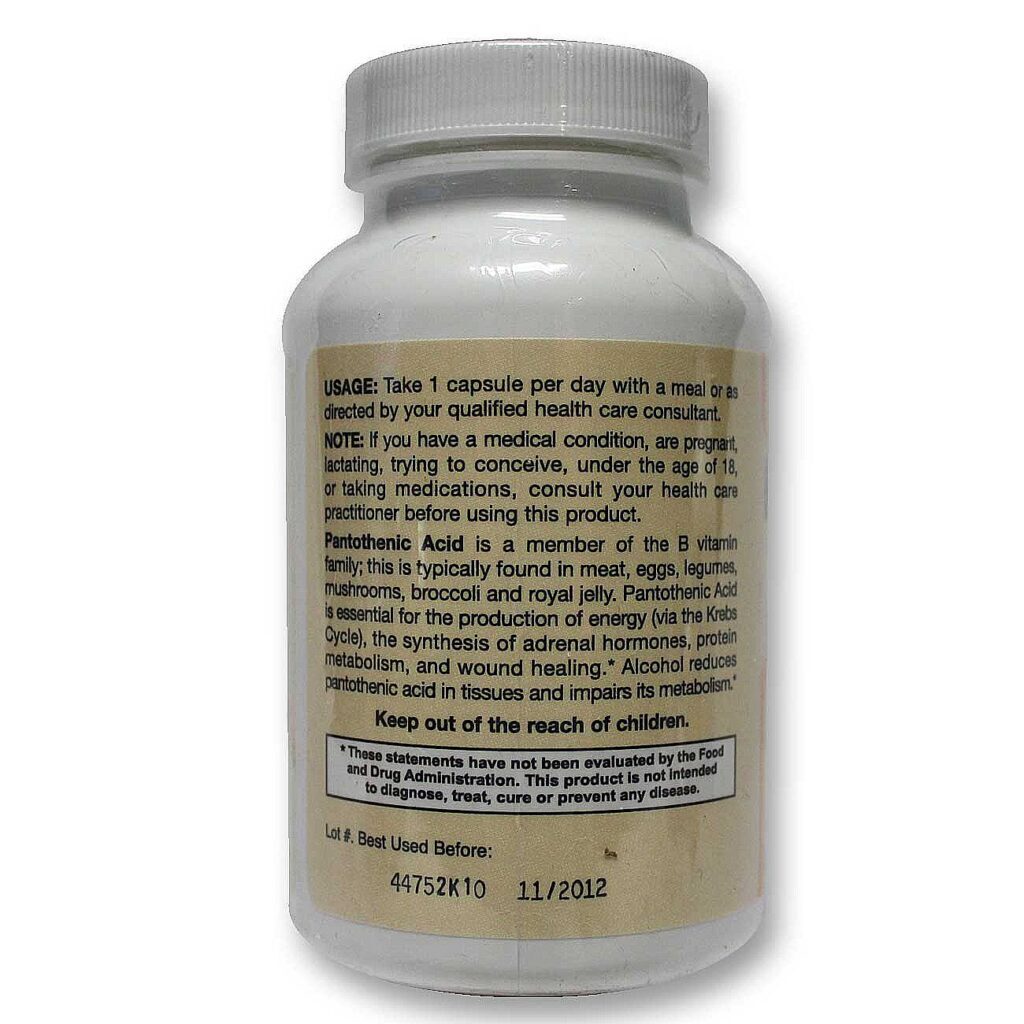 Jarrow Formulas Ácido Pantotênico 500 mg - 100 Cápsulas: Vitalidade e Bem-Estar - Imagem 3