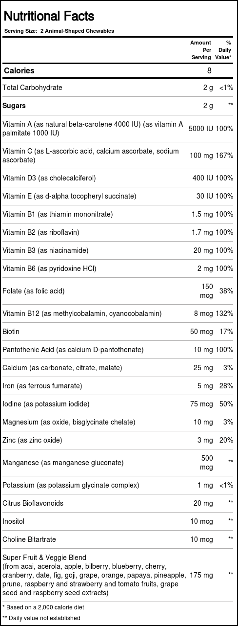 Bluebonnet Nutrition Super Earth Rainforest Animalz Múltiplo Alimentar à Base de Alimentos Integrais - 90 Mastigáveis Sabor Sortido - Imagem 2