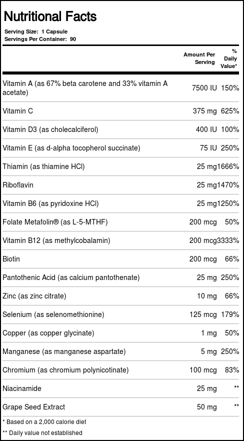 Vital Nutrients Minimal and Essential Multivitamínico Antioxidante 90 Cápsulas - Saúde Essencial - Imagem 3