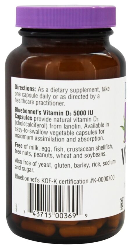 Vitamina D3 5000 UI - Cápsulas vegetarianas 120 Bluebonnet Nutrition - Image 2