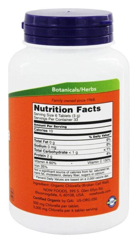 Chlorella Orgânica 500 mg. - 200 Tablets NOW Foods - Image 2