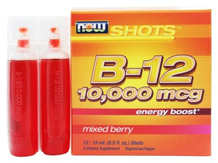 Tiros Líquido B12 Energia Impulsionar Tiros Misto Baga 10000 mcg. - 12 Frasco (s) NOW Foods