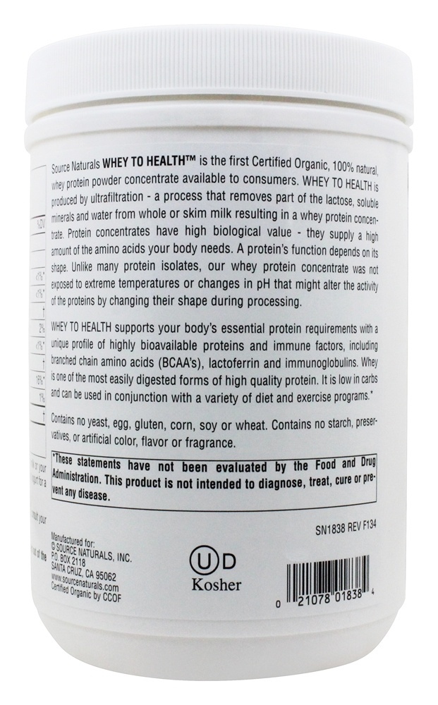 Soro de leite coalhado Para Saúde Prêmio Proteína Pó Concentrar Certificado Orgânico - 10 oz. Source Naturals - Imagem 3