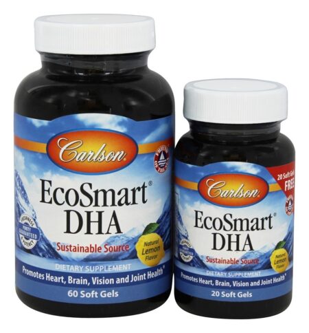 Norueguês EcoSmart limão DHA 500 mg. - 2 Pacote de bônus de frascos 60 + 20 Softgels Anteriormente CalaDHA de Calamari 1000 mg . Carlson Labs