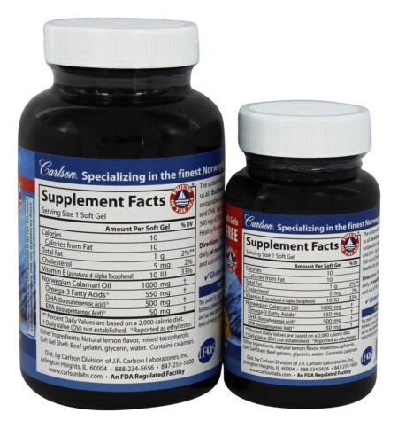 Norueguês EcoSmart limão DHA 500 mg. - 2 Pacote de bônus de frascos 60 + 20 Softgels Anteriormente CalaDHA de Calamari 1000 mg . Carlson Labs - Image 2