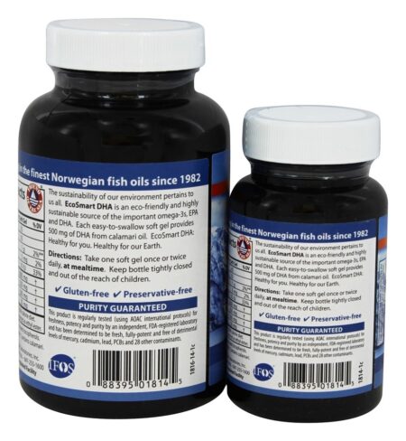 Norueguês EcoSmart limão DHA 500 mg. - 2 Pacote de bônus de frascos 60 + 20 Softgels Anteriormente CalaDHA de Calamari 1000 mg . Carlson Labs - Image 3