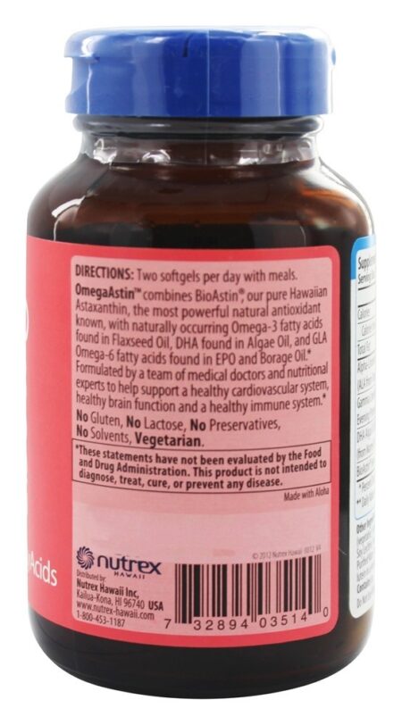 Omegaastin MD Fórmulas Havaí Com Pure Natural Astaxantina - 60 Cápsulas Vegetarianas Nutrex Hawaii - Image 2