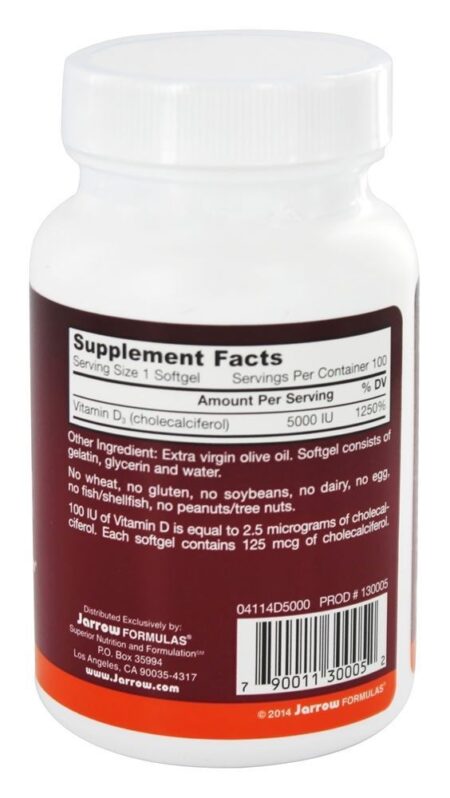 Colecalciferol Vitamina D3 5000 UI - 100 Softgels Jarrow Formulas - Image 2