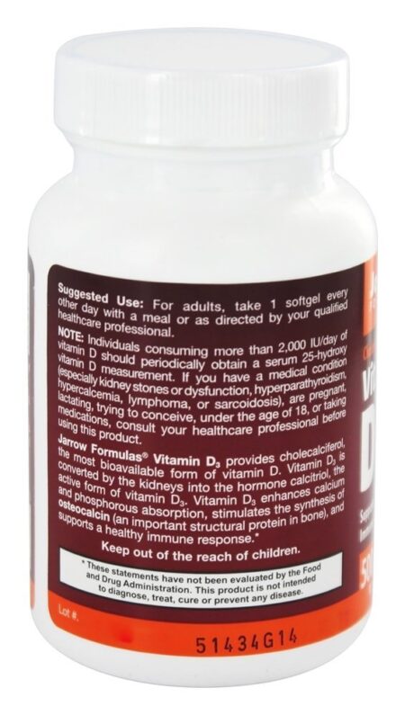 Colecalciferol Vitamina D3 5000 UI - 100 Softgels Jarrow Formulas - Image 3