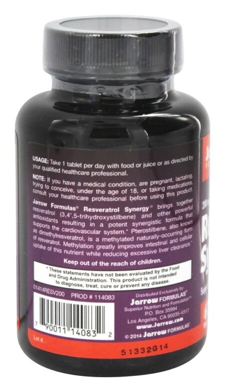 Resveratrol Synergy 200 mg. - 60 comprimido (s) com pterostilbeno Jarrow Formulas - Image 3