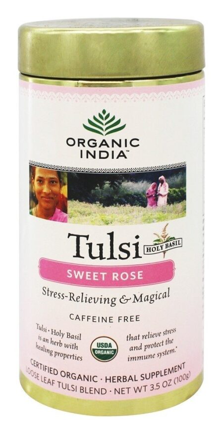 Tulsi Solto Folha Chá Doce Rosa - 3.5 oz. Organic India